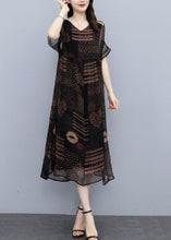 Load image into Gallery viewer, French Black Oversized Print Draping Chiffon Dress Summer