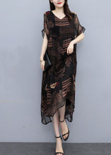 Load image into Gallery viewer, French Black Oversized Print Draping Chiffon Dress Summer