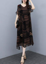 Load image into Gallery viewer, French Black Oversized Print Draping Chiffon Dress Summer