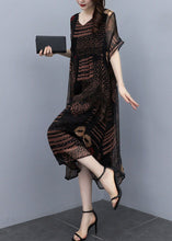 Load image into Gallery viewer, French Black Oversized Print Draping Chiffon Dress Summer