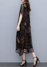 Load image into Gallery viewer, French Black Oversized Print Draping Chiffon Dress Summer