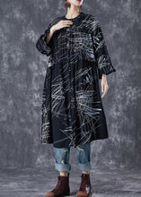 Load image into Gallery viewer, French Black Oversized Print Wrinkled Maxi Dresses Butterfly Sleeve