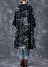 Load image into Gallery viewer, French Black Oversized Print Wrinkled Maxi Dresses Butterfly Sleeve