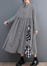 Load image into Gallery viewer, French Black Plaid Button Patchwork Cotton Blouses Dress Fall