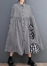 Load image into Gallery viewer, French Black Plaid Button Patchwork Cotton Blouses Dress Fall