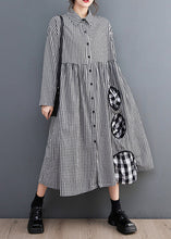 Load image into Gallery viewer, French Black Plaid Button Patchwork Cotton Blouses Dress Fall