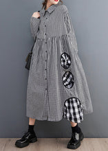 Load image into Gallery viewer, French Black Plaid Button Patchwork Cotton Blouses Dress Fall