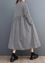 Load image into Gallery viewer, French Black Plaid Button Patchwork Cotton Blouses Dress Fall