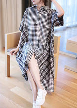 Load image into Gallery viewer, French Black Plaid Patchwork Button Long Shirts Dresses Short Sleeve