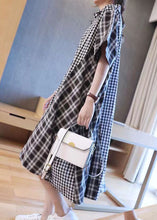 Load image into Gallery viewer, French Black Plaid Patchwork Button Long Shirts Dresses Short Sleeve