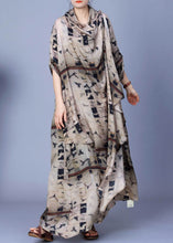 Load image into Gallery viewer, French Black Print Asymmetrical Silk Long Dresses Bracelet Sleeve