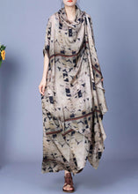 Load image into Gallery viewer, French Black Print Asymmetrical Silk Long Dresses Bracelet Sleeve