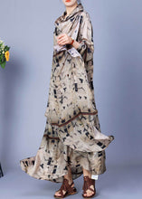 Load image into Gallery viewer, French Black Print Asymmetrical Silk Long Dresses Bracelet Sleeve