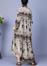 Load image into Gallery viewer, French Black Print Asymmetrical Silk Long Dresses Bracelet Sleeve