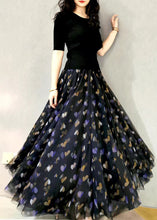 Load image into Gallery viewer, French Black Print Elastic Waist Exra Large Hem Tulle Skirt Spring