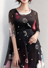 Load image into Gallery viewer, French Black Print Patchwork Silk Long Dresses Summer