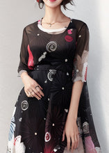 Load image into Gallery viewer, French Black Print Patchwork Silk Long Dresses Summer