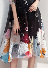 Load image into Gallery viewer, French Black Print Patchwork Silk Long Dresses Summer