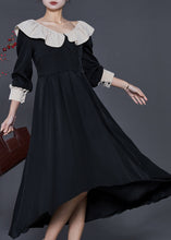 Load image into Gallery viewer, French Black Ruffled Exra Large Hem Cotton Long Dresses Spring