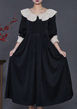 Load image into Gallery viewer, French Black Ruffled Exra Large Hem Cotton Long Dresses Spring