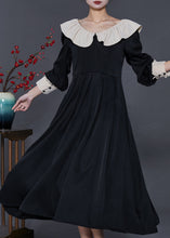 Load image into Gallery viewer, French Black Ruffled Exra Large Hem Cotton Long Dresses Spring