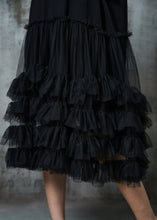 Load image into Gallery viewer, French Black Ruffled Patchwork Cotton Maxi Dress Summer