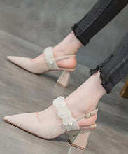 Load image into Gallery viewer, French Black Sandals Chunky Heel Suede Pointed Toe Buckle Strap