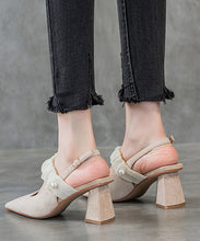 Load image into Gallery viewer, French Black Sandals Chunky Heel Suede Pointed Toe Buckle Strap