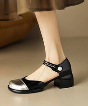 Load image into Gallery viewer, French Black Splicing Buckle Strap Chunky Sandals