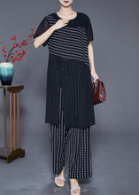 Load image into Gallery viewer, French Black Striped Side Open Chiffon Two Pieces Set Summer