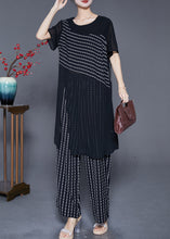 Load image into Gallery viewer, French Black Striped Side Open Chiffon Two Pieces Set Summer