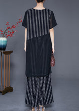 Load image into Gallery viewer, French Black Striped Side Open Chiffon Two Pieces Set Summer