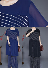 Load image into Gallery viewer, French Black Striped Side Open Chiffon Two Pieces Set Summer