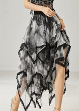 Load image into Gallery viewer, French Black Tie Dye Layered Tulle Skirt Summer