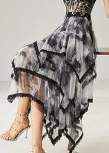 Load image into Gallery viewer, French Black Tie Dye Layered Tulle Skirt Summer