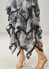 Load image into Gallery viewer, French Black Tie Dye Layered Tulle Skirt Summer