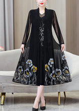 Load image into Gallery viewer, French Black V Neck Embroidered Floral Ice Silk Long Sunscreen Cardigans Summer