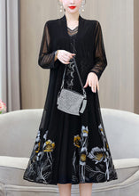 Load image into Gallery viewer, French Black V Neck Embroidered Floral Ice Silk Long Sunscreen Cardigans Summer