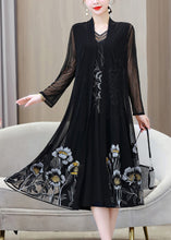 Load image into Gallery viewer, French Black V Neck Embroidered Floral Ice Silk Long Sunscreen Cardigans Summer