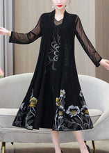 Load image into Gallery viewer, French Black V Neck Embroidered Floral Ice Silk Long Sunscreen Cardigans Summer