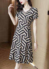 Load image into Gallery viewer, French Black V Neck Patchwork Striped Print Chiffon Dress Summer