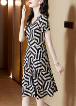 Load image into Gallery viewer, French Black V Neck Patchwork Striped Print Chiffon Dress Summer