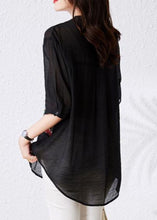 Load image into Gallery viewer, French Black V Neck Print Button Patchwork Cotton Tops Summer