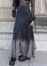 Load image into Gallery viewer, French Black Zippered High Waist Denim Fishtail Skirt Fall