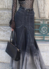 Load image into Gallery viewer, French Black Zippered High Waist Denim Fishtail Skirt Fall