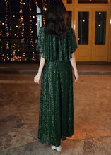 Load image into Gallery viewer, French Blackish Green Sequins Tie Waist Silk Vacation Dresses Summer