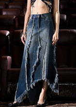 Load image into Gallery viewer, French Blue Asymmetrical Design Tasseled Denim Skirt Summer