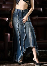 Load image into Gallery viewer, French Blue Asymmetrical Design Tasseled Denim Skirt Summer