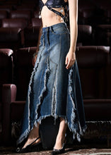 Load image into Gallery viewer, French Blue Asymmetrical Design Tasseled Denim Skirt Summer