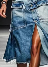 Load image into Gallery viewer, French Blue Button Pockets Front Open Denim Skirt Summer